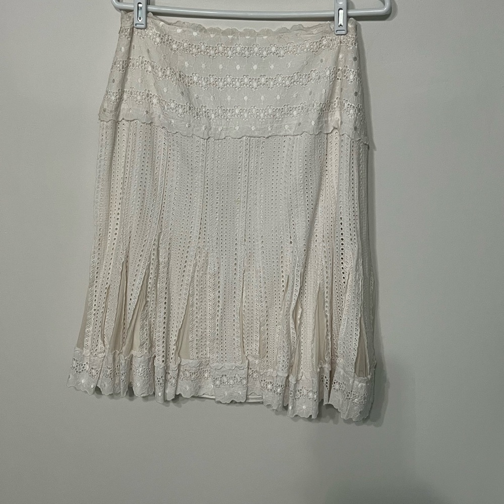ECI Cream Midi A-Line Skirt with Pleated Smocked Design